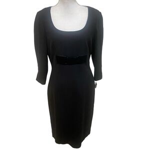 NWT Talbots lined black wool blend dress scoop neckline 3/4 sleeves velvet bow 8